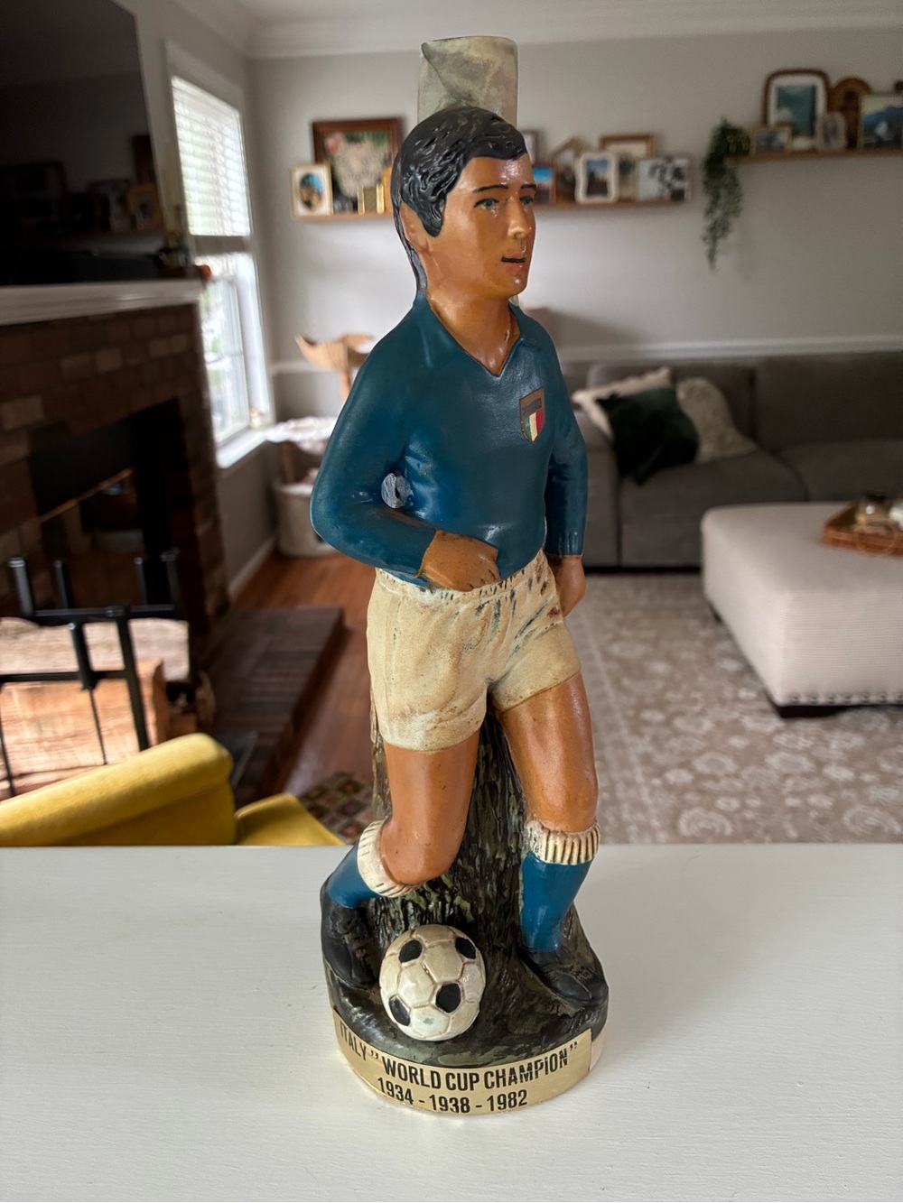 Vintage & Rare Small 12" Italy World Cup Soccer Player Decanter Bottle - 1982
